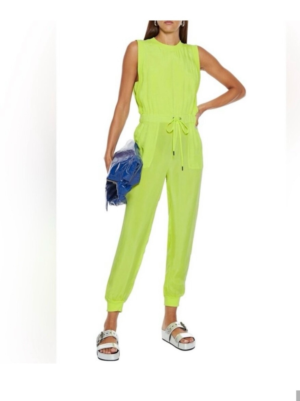 Alice & Olivia Neon Key Lime Drawstring Jumpsuit
